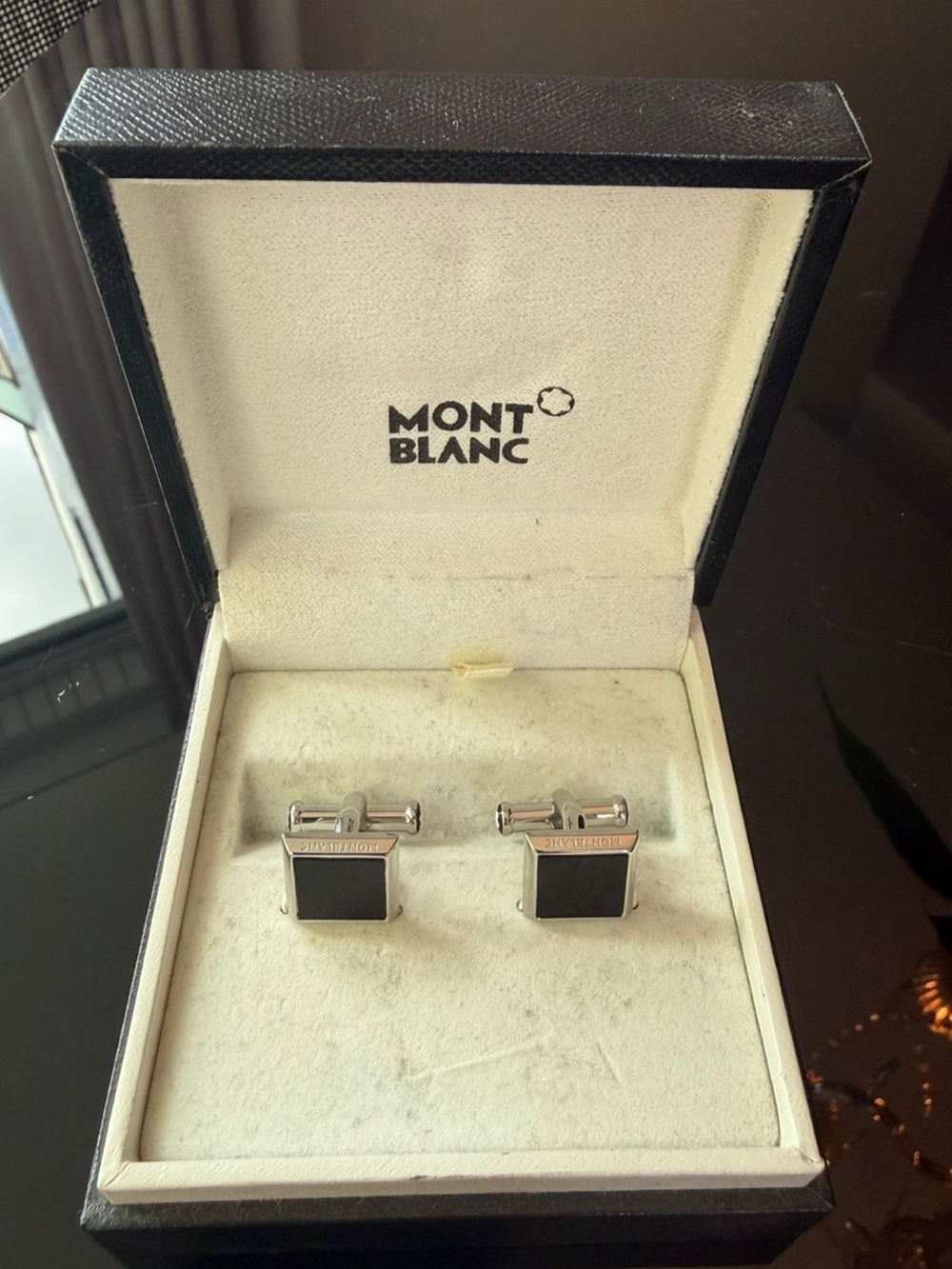 Montblanc Silver-Tone Cufflinks with Black Inlay